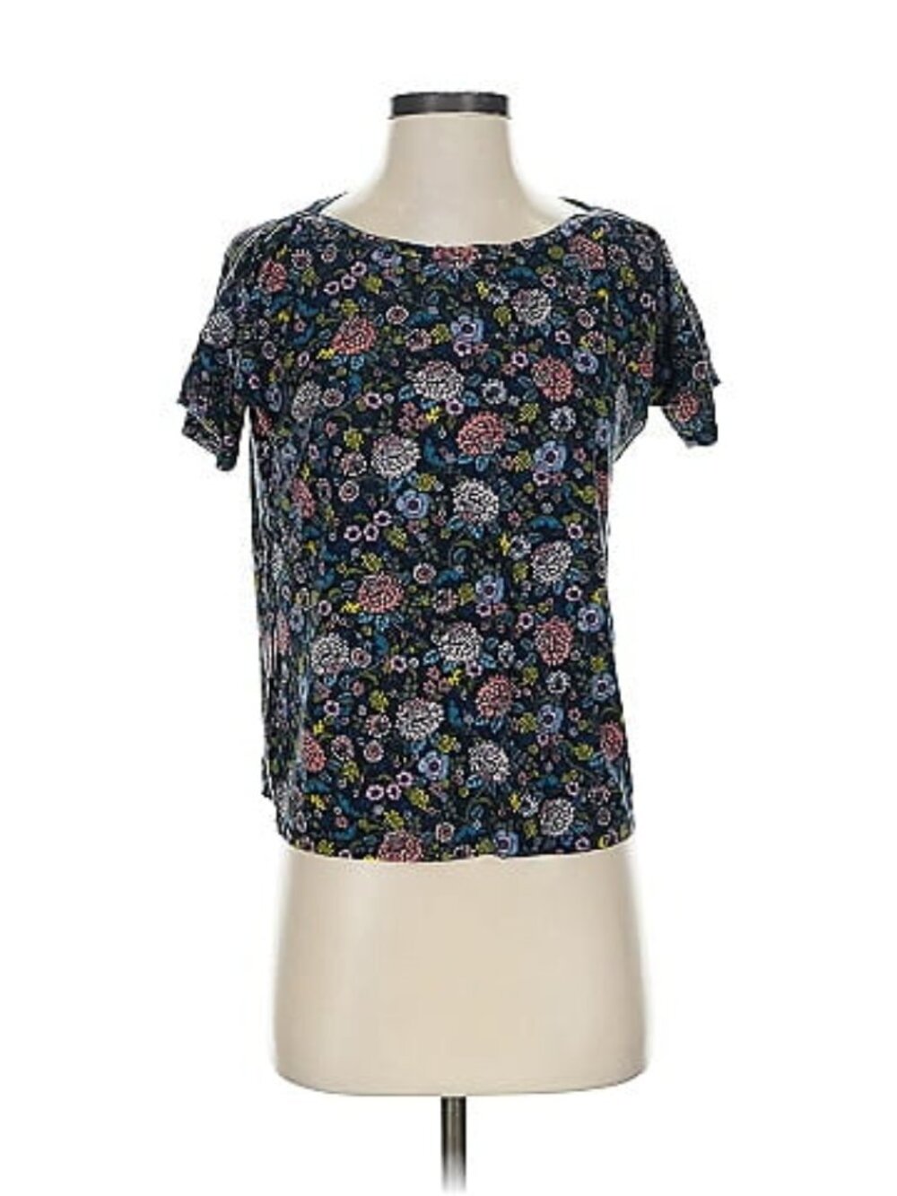 LOFT Black Floral Short Sleeve Blouse